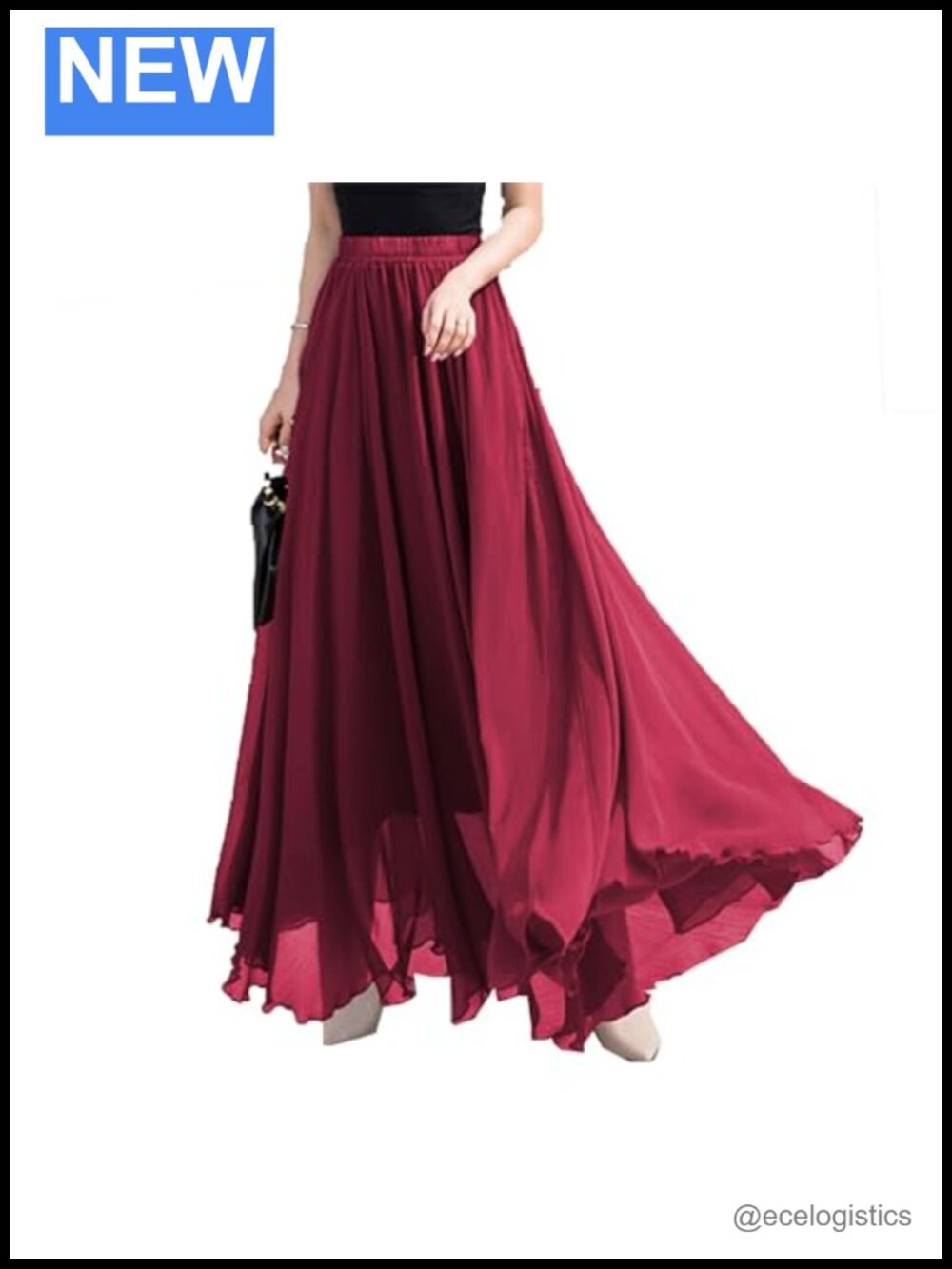 Women's Long Maxi Chiffon A-Line Elastic High Waist Skirt